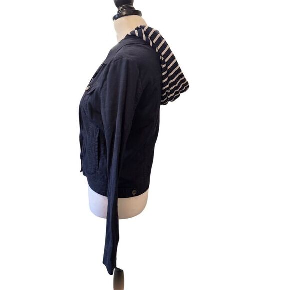 Splendid Women's Blue Denim Jacket Striped Hood. Size Small. - Picture 8 of 16